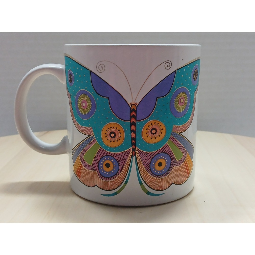 1989 Laurel Burch Summer Butterfly Mug-Vibrant Rainbow Colors Made in Japan